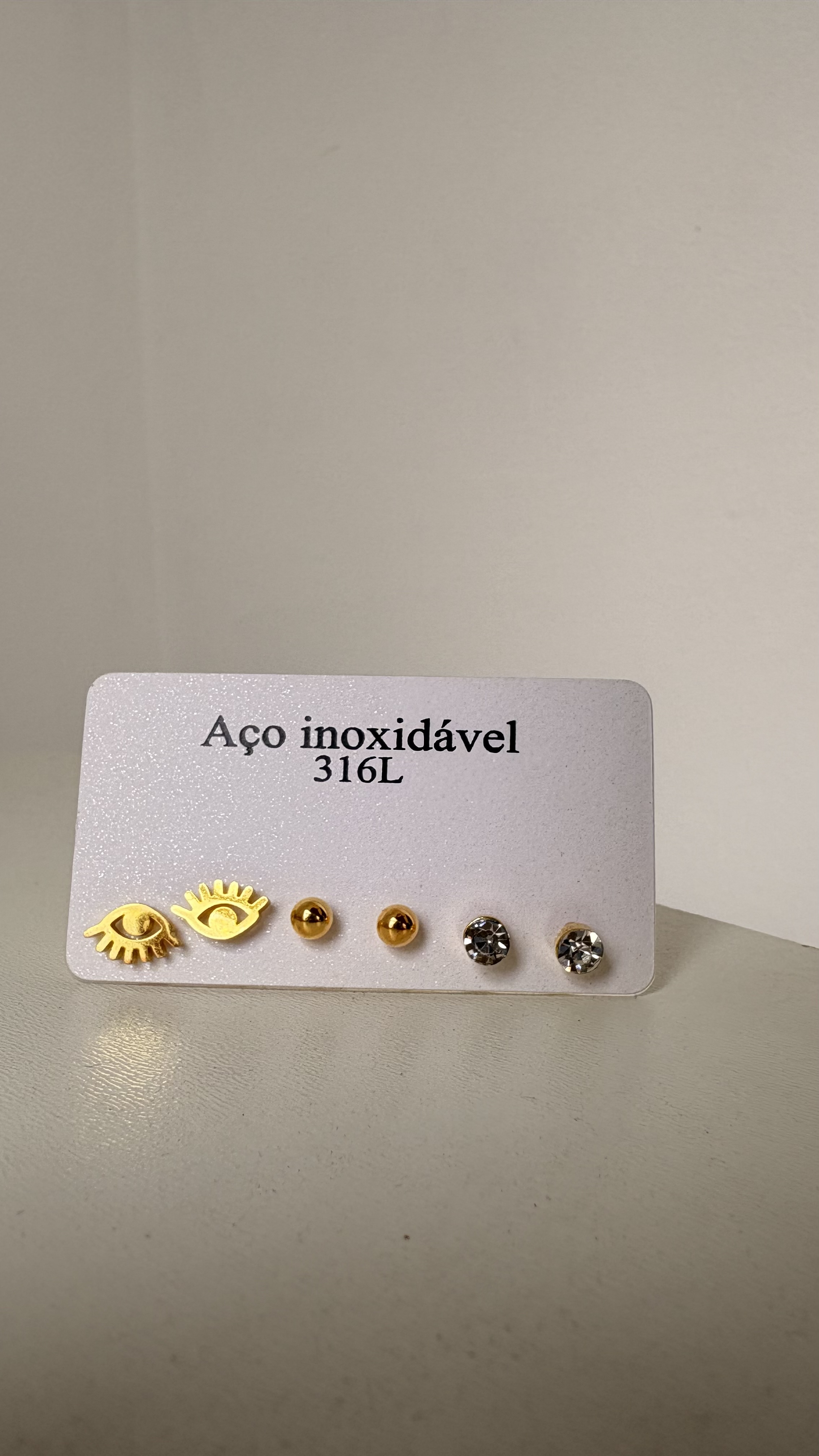 Trio de brinco dourado aço inoxidável