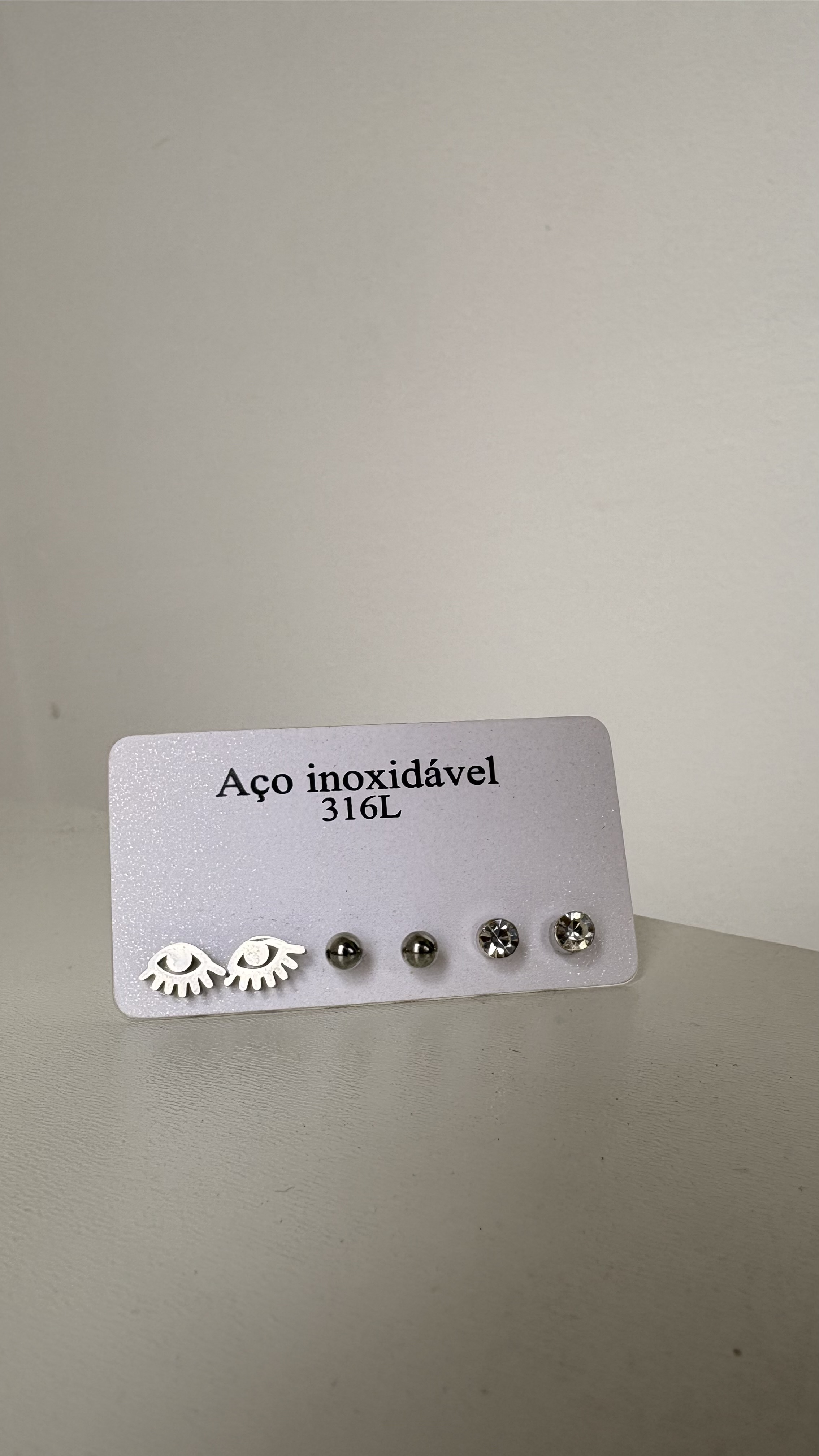 Trio de brincos prata aço inoxidável